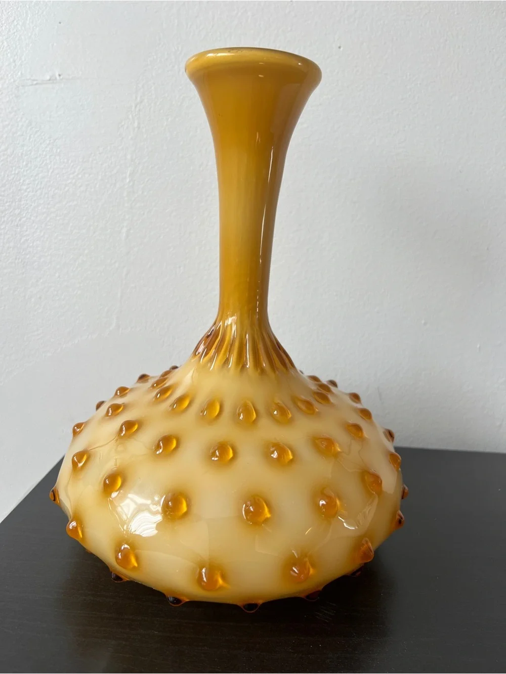 Mid-Century Empoli Italian Cased Glass Hobnail Bottle Vase